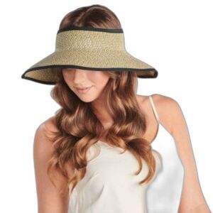 San Diego Hat Company Tan Ultrabraid Large Brim Visor with Brown Ribbon Trim